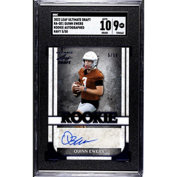 5/50* 2022 Leaf Ultimate Draft TEXAS QUINN EWERS RC Auto Navy SSP #RA-QE1 SGC 9