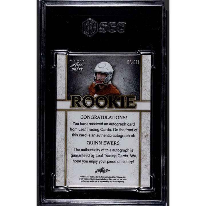 2022 Leaf Ultimate Draft Quinn Ewers rookie autograph football card navy blue SGC 9 graded limited 5/50