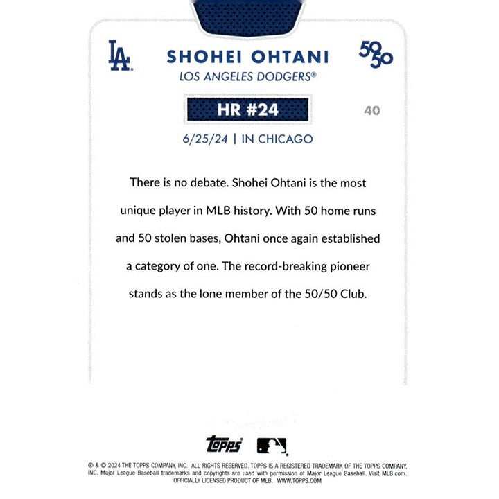 2024 Topps NOW Shohei Ohtani LA Dodgers baseball card limited edition 50/50 #HR 24