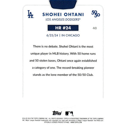 50/50 LIMITED EDITION! Shohei Ohtani MLB LA Dodgers 2024 TOPPS NOW Season #HR 24
