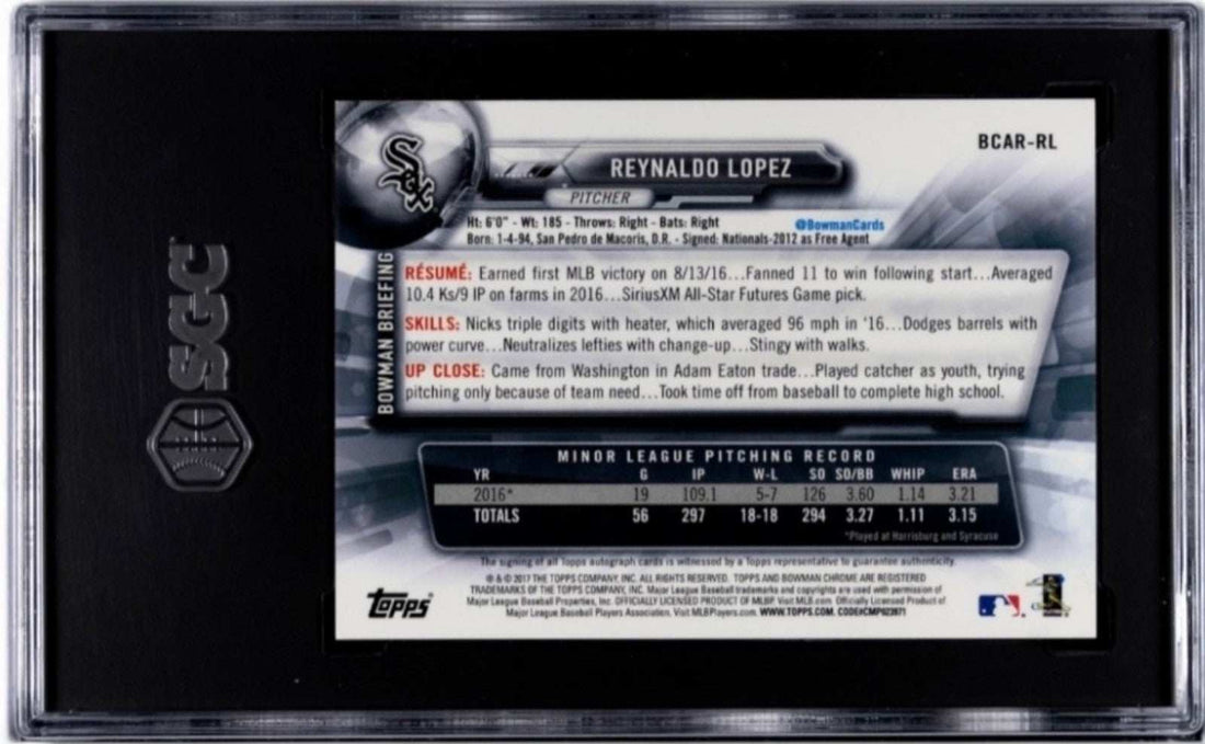 2017 Bowman Chrome Reynaldo Lopez rookie autographed baseball card SGC 10 authentic