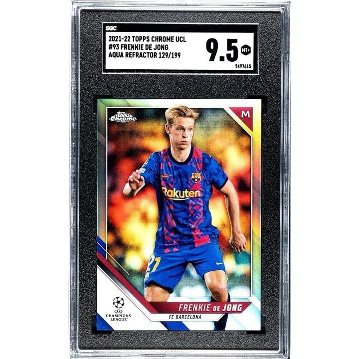 129/199 Frenkie De Jong 2022 Topps Chrome Champions League #93 Aqua Ref. SGC 9.5