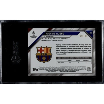129/199 Frenkie De Jong 2022 Topps Chrome Champions League #93 Aqua Ref. SGC 9.5