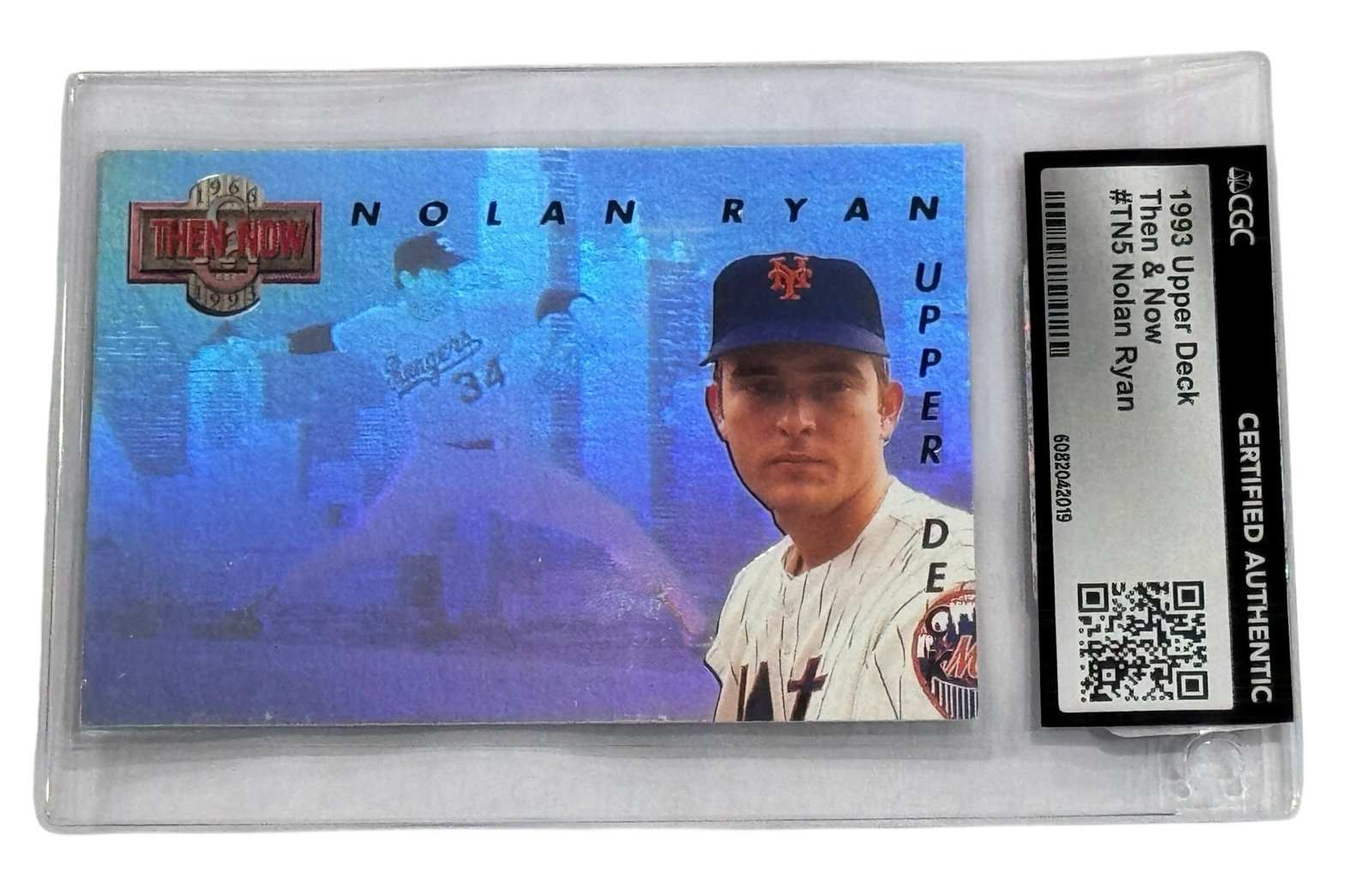 Nolan Ryan 1993 Upper Deck Then & Now CGC authenticated baseball card with Mets and Rangers holo foil design