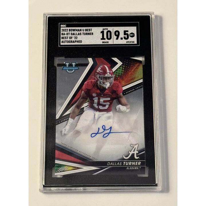 Dallas Turner RC* Autograph 2022 Bowman’s Best Alabama Crimson Tide Card SGC 9.5