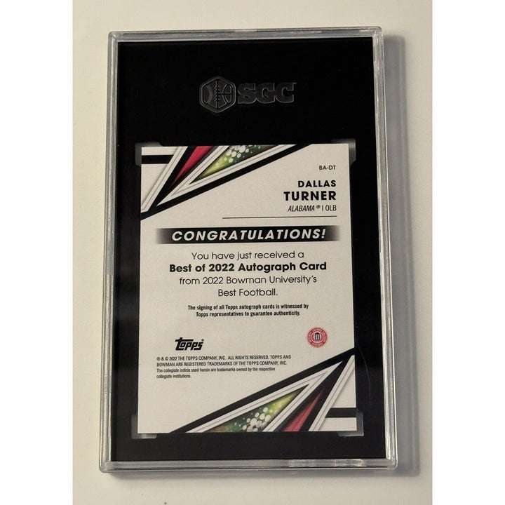 Dallas Turner RC Autograph 2022 Bowman’s Best Alabama Crimson Tide Card graded SGC 9.5