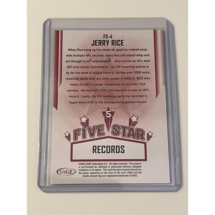 2023 SAGE HIT Five Star Jerry Rice /Player of the Year NFL HOF 49ers Card #FS-4*