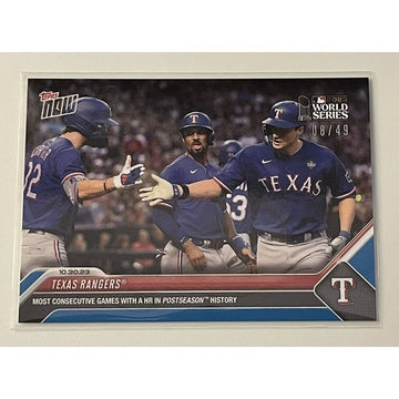 Texas Rangers* 8/49 Most Consecutive Games W/ HR 2023 MLB TOPPS NOW - Card 1065*