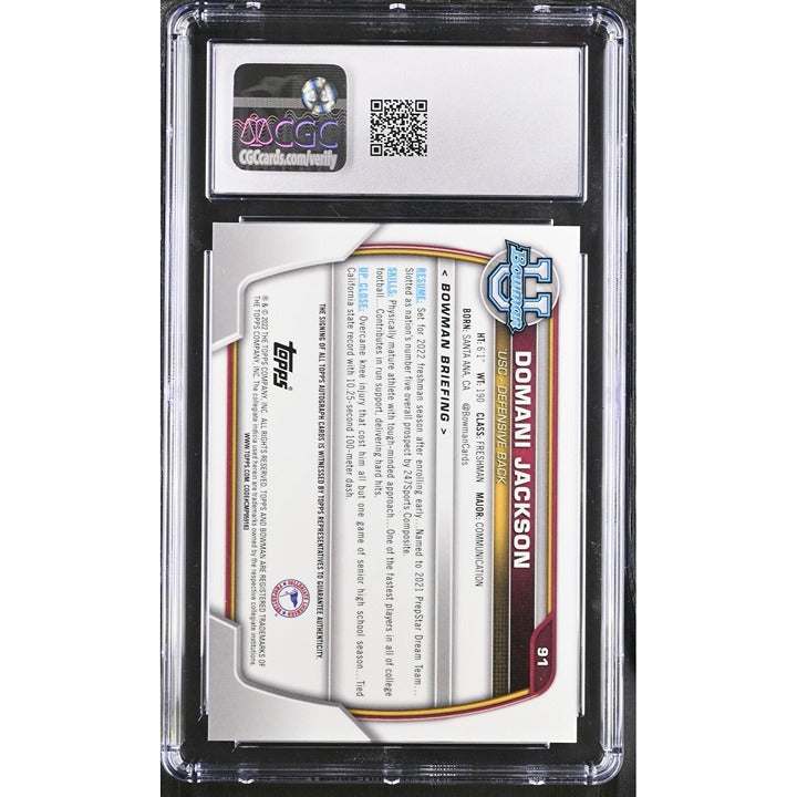 2022 Bowman University Chrome Domani Jackson RC autograph card graded CGC 8