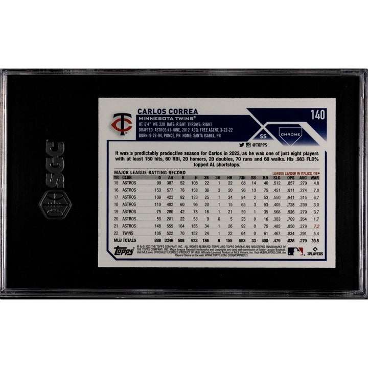 Carlos Correa 2023 Topps Chrome Minnesota Twins baseball card #140 graded SGC 9