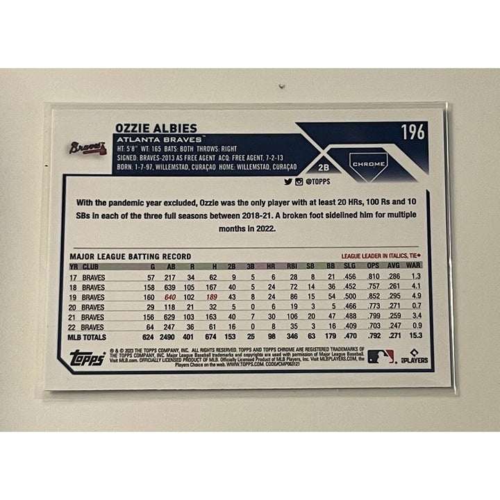 2023 Topps Chrome Ozzie Albies NL Parallel MLB Atlanta Braves baseball card #196