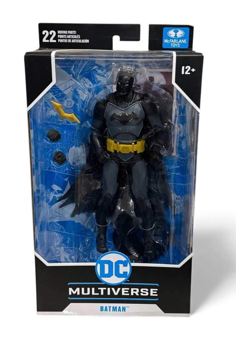 McFarlane DC Multiverse Batman Future State 7-inch action figure in sealed packaging with accessories and 22 points of articulation