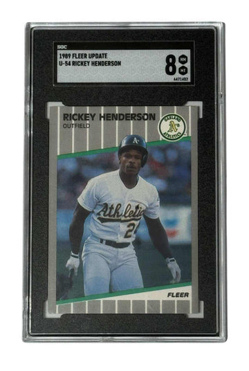 1989 Fleer Update Rickey Henderson Oakland A’s baseball card graded SGC 8 NM-MT in protective case
