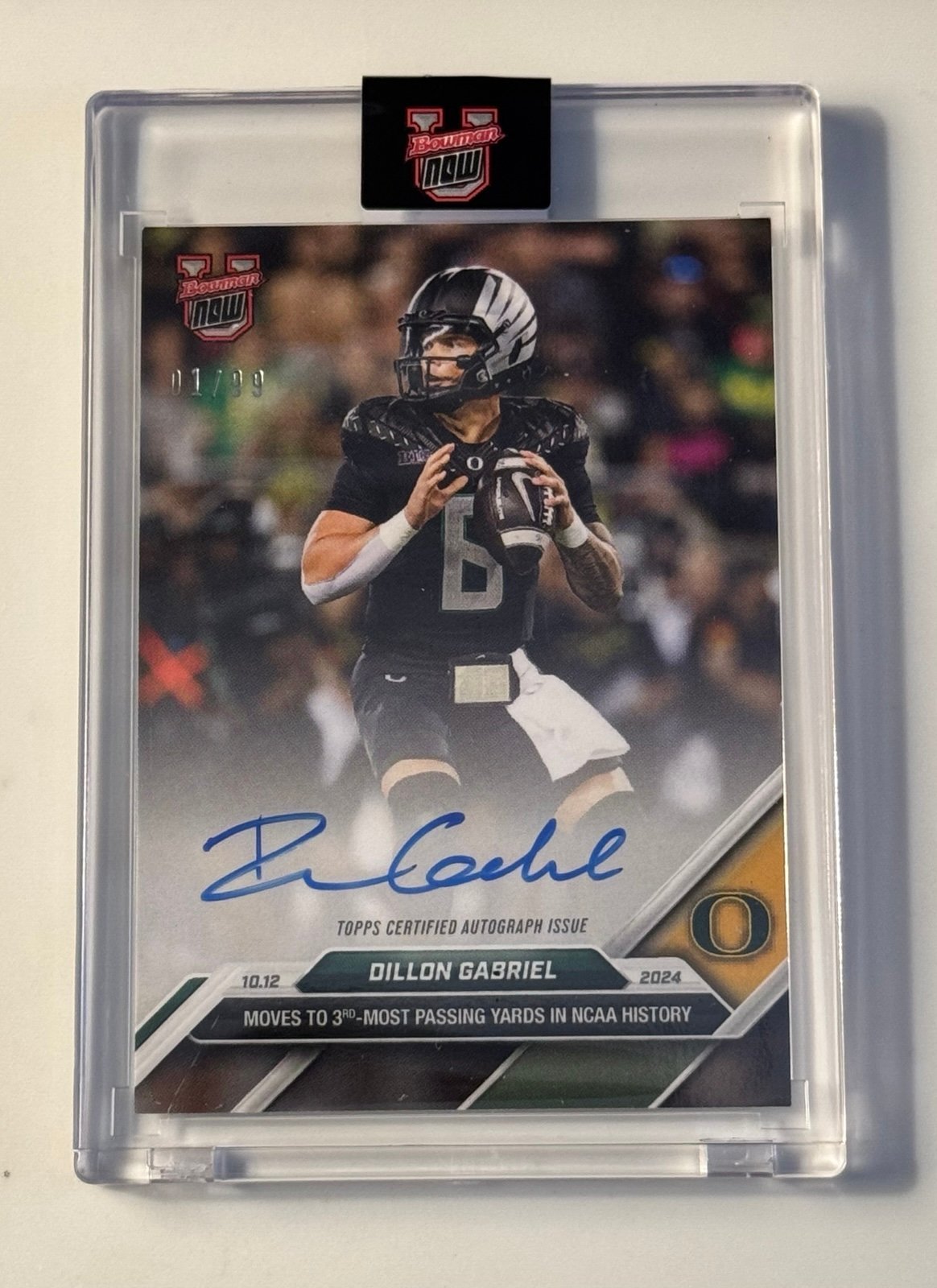 1/99 Dillon Gabriel RC* On-Card Auto #1 Ducks! 2024 Bowman U Now Card #29 READY!