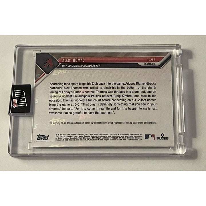 2023 Topps Now Alek Thomas autographed NLCS Diamondbacks baseball card 40/49 in protective case
