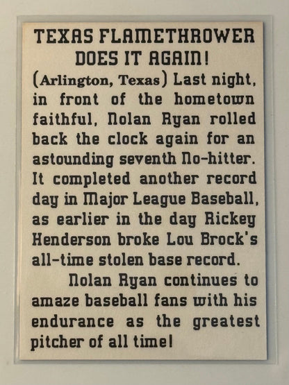 This is a Nolan Ryan unlicensed commemorative card, not produced by manufacturer