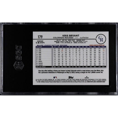 2024 Topps Chrome Kris Bryant MLB Colorado Rockies Baseball Edition #179 SGC 10*