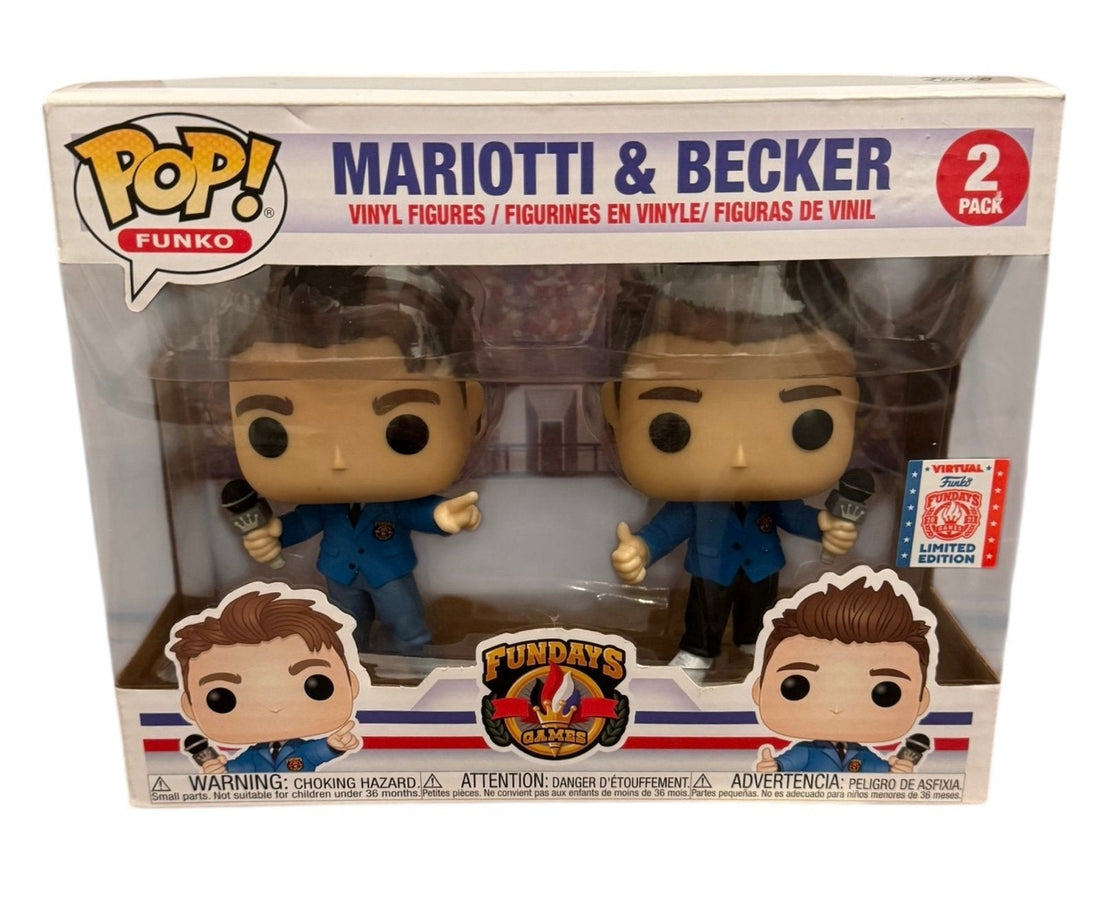 Funko Pop Mariotti Becker 2 pack limited edition vinyl figures in broadcast outfits from Funko Fundays