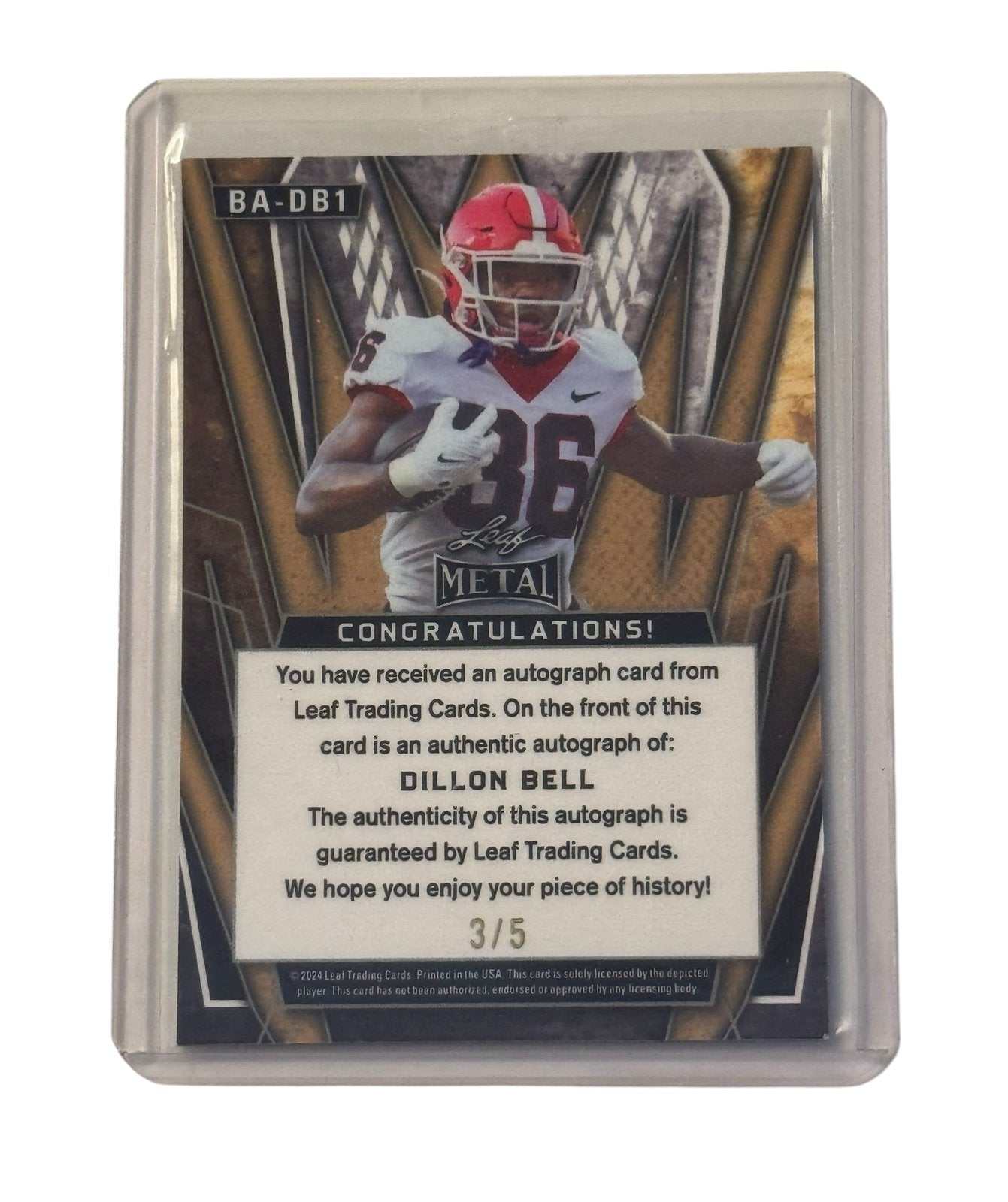 3/5 Dillon Bell RC autograph Leaf Metal NFL prospect football card Georgia Bulldogs WR