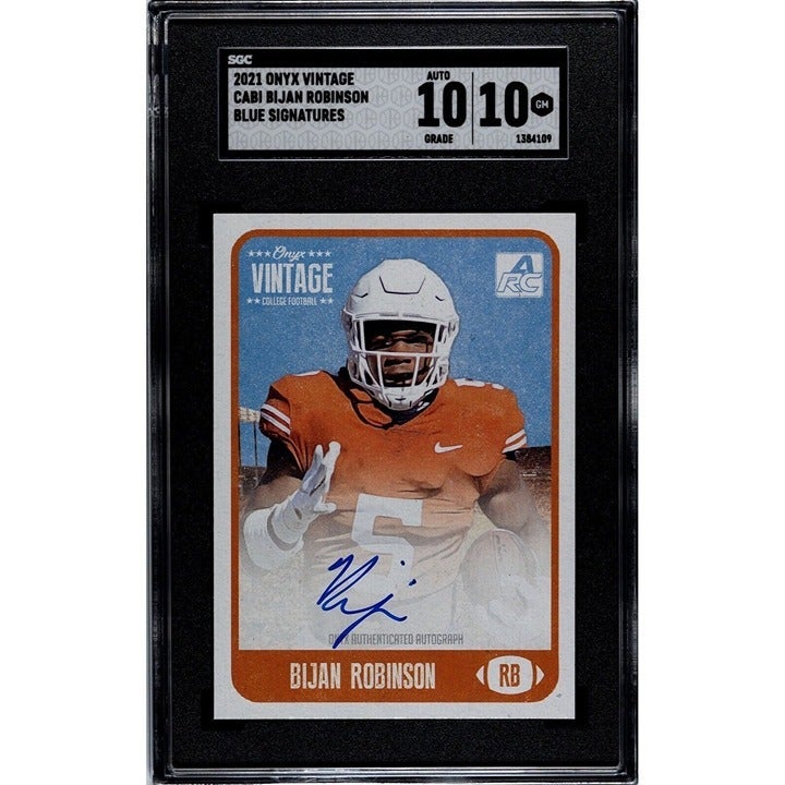 2021 Onyx Vintage Football Bijan Robinson* RC Blue Ink On Card Auto NFL - SGC 10