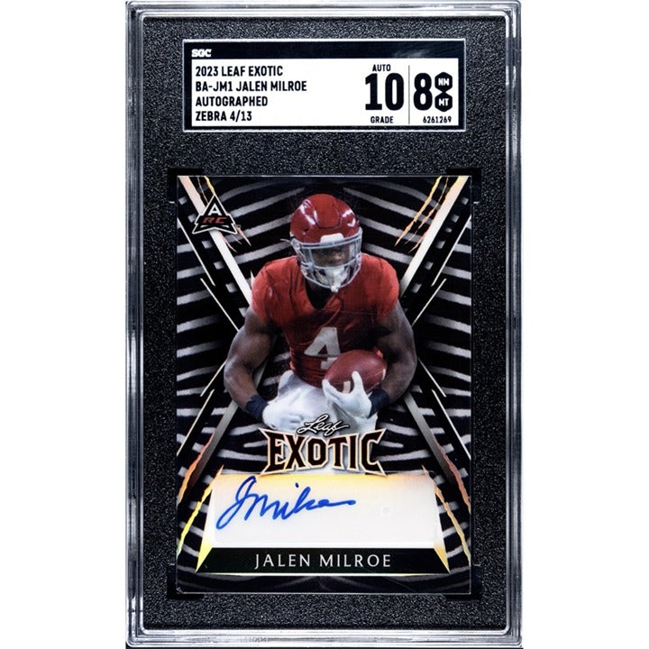 4/13* 2023 Leaf Exotic JALEN MILROE RC* Auto Zebra Print #BA-JM1 Alabama - SGC 8