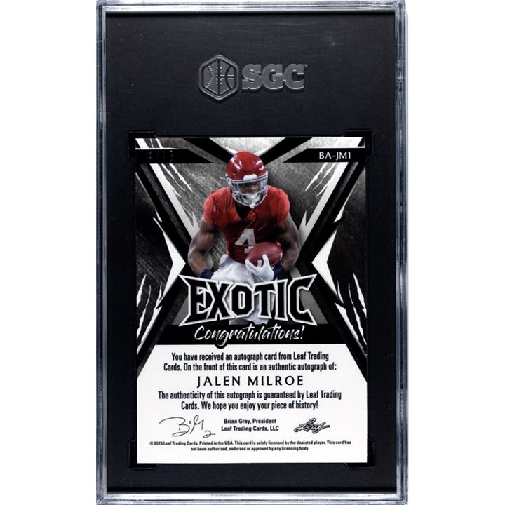 4/13* 2023 Leaf Exotic JALEN MILROE RC* Auto Zebra Print #BA-JM1 Alabama - SGC 8