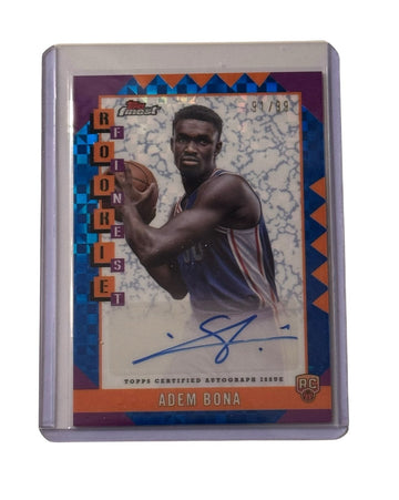 Adem Bona 2024-25 Topps Finest Rookie Auto NBA 76ers serial 91 of 99 card