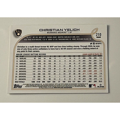 Christian Yelich  2022 Topps Chrome #210 Refractor MLB Milwaukee Brewers MINT!