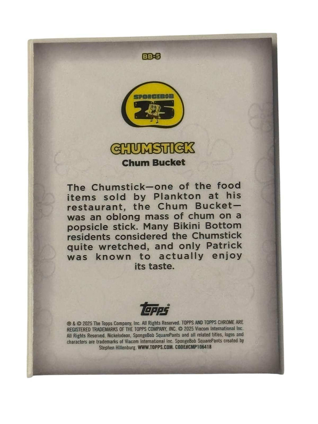 Topps Chrome SpongeBob 25th Anniversary Chumstick Chum Bucket BB-5 card collectible