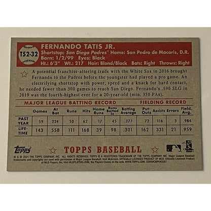 2021 Topps Series 1 Fernando Tatis JR* 1952 REDUX #T52-32 MLB - San Diego Padres