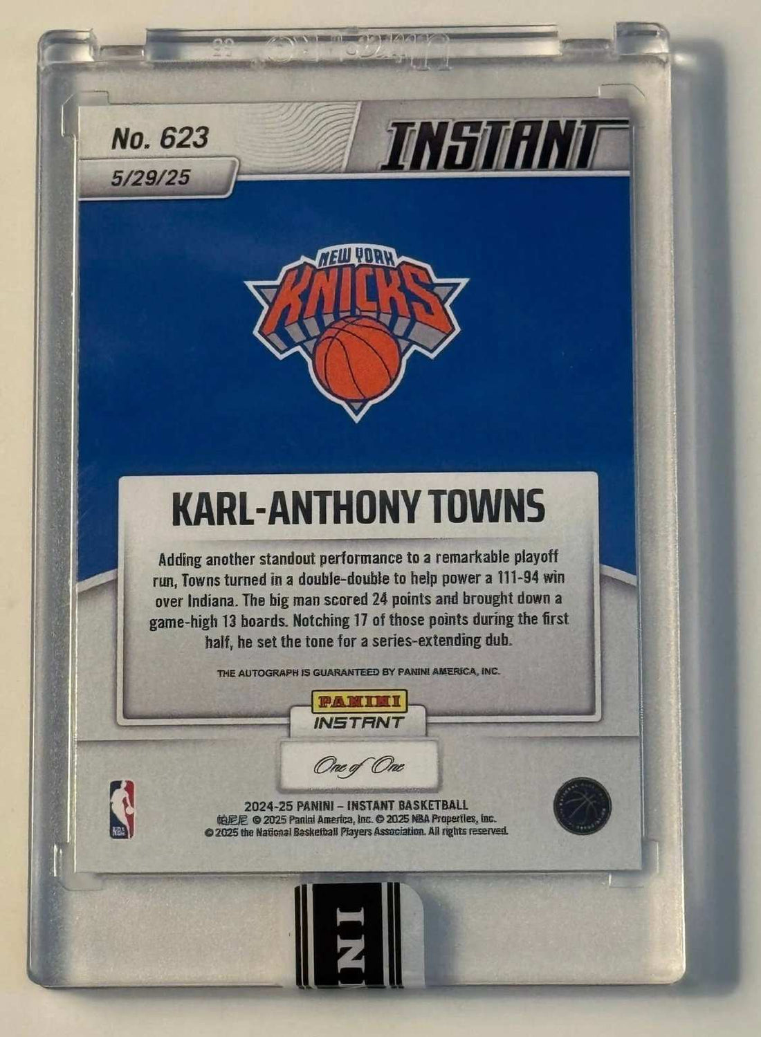 2024-25 Panini Instant NBA Karl-Anthony Towns New York Knicks autographed card Blue Viper color match
