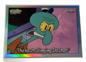 2024 Topps Chrome SpongeBob Hash-Slinging Slasher scene trade card featuring Squidward