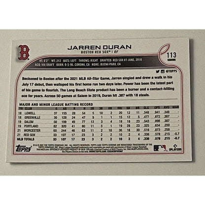 Jarren Duran RC*- 2022 Topps Chrome Refractor Rookie #113 - MLB Boston Red Sox