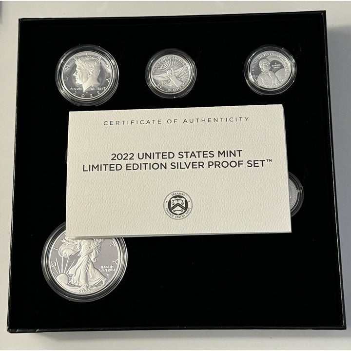 2022 United States Mint limited edition silver proof coin set in original government packaging with certificate of authenticity