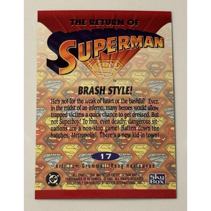 1993 SkyBox Superman The Return Of Superman trading card with silver foil parallel and Brash Style illustration