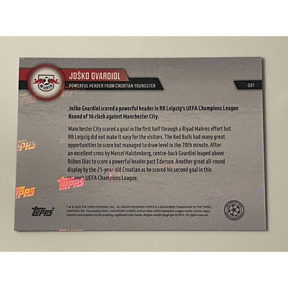 JOSKO GVARDIOL 2023 Topps NOW UCL Card #87 RB Leipzig Scored Header Futbol Card*