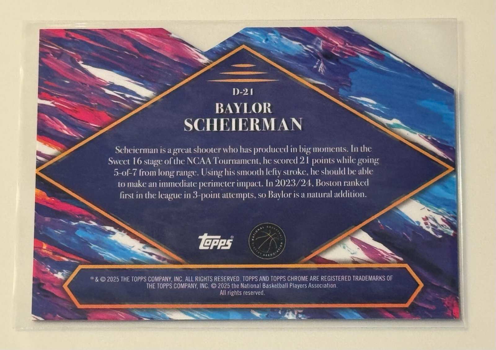 2025 Topps Finest Debut Baylor Scheierman Rookie Card D-21 Boston Celtics NBA