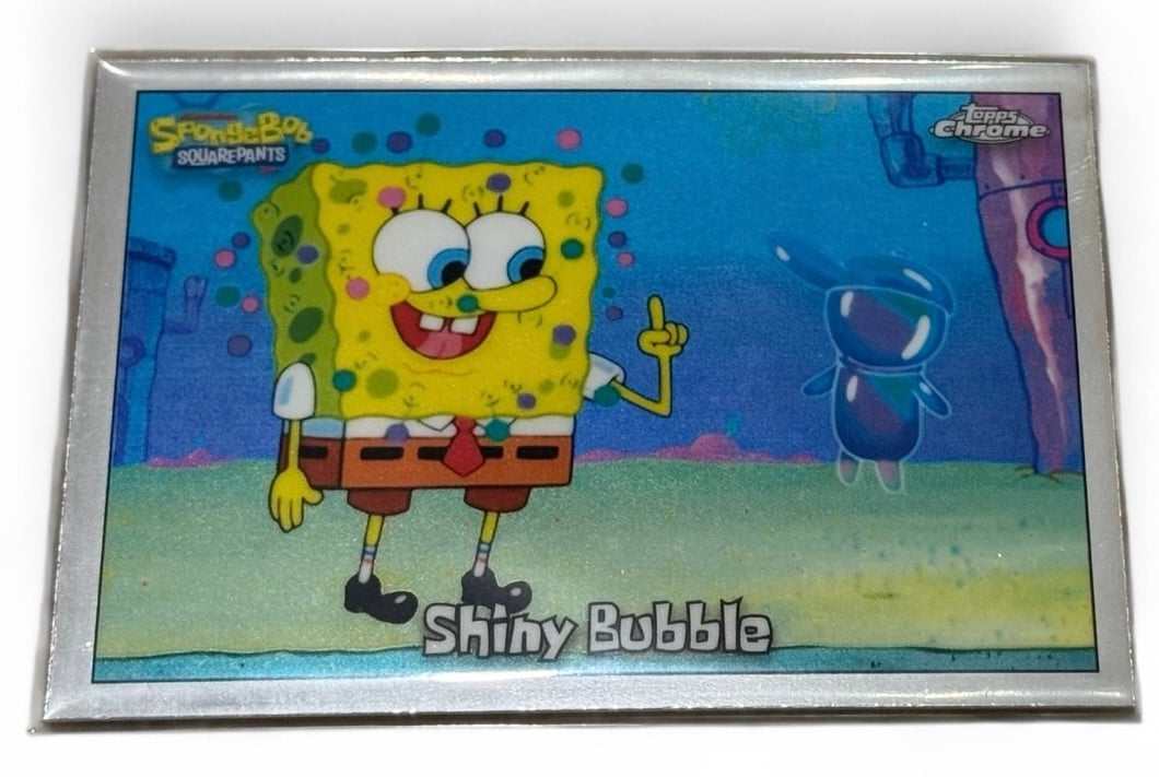 2024 Topps Chrome SpongeBob SquarePants Shiny Bubble Refractor card with premium chromium finish