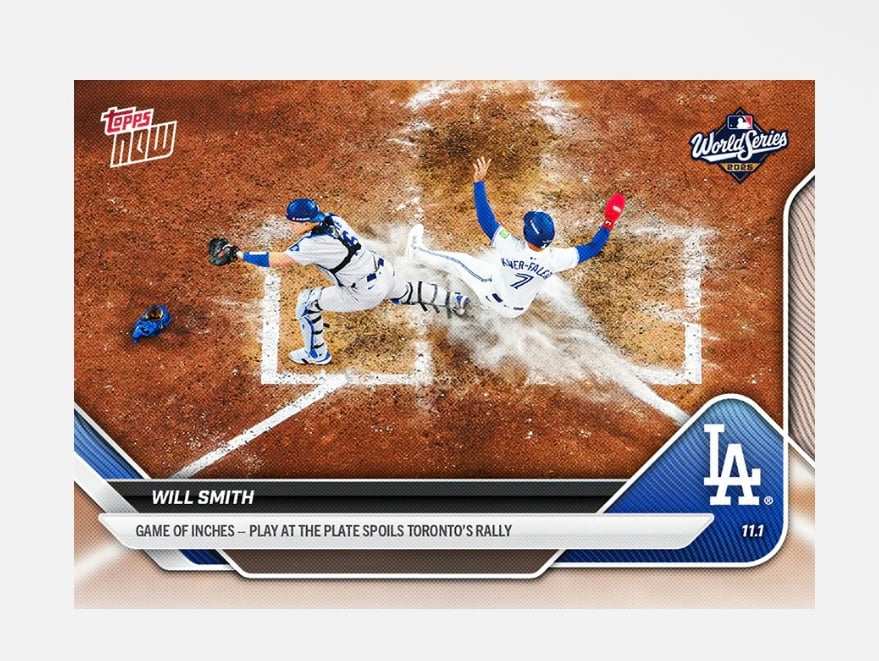 Will Smith Topps Now 2025 MLB World Series Dodgers card #922 sliding into home plate