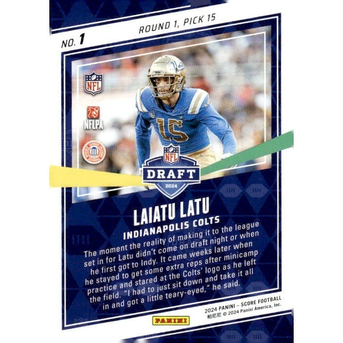 2024 NFL Score Football Laiatu Latu RC* Draft Indianapolis Colts #1  - Near Mint