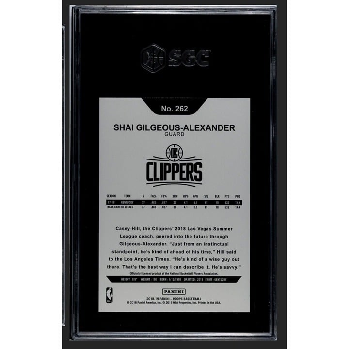 Shai Gilgeous-Alexander RC  2018-19 Panini NBA Hoops NBA LA Clippers 262 SGC 9.5