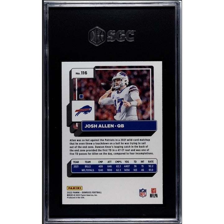 Josh Allen 2022 Donruss Hyper Press Proof Premium Holo NFL Bills trading card graded 9.5