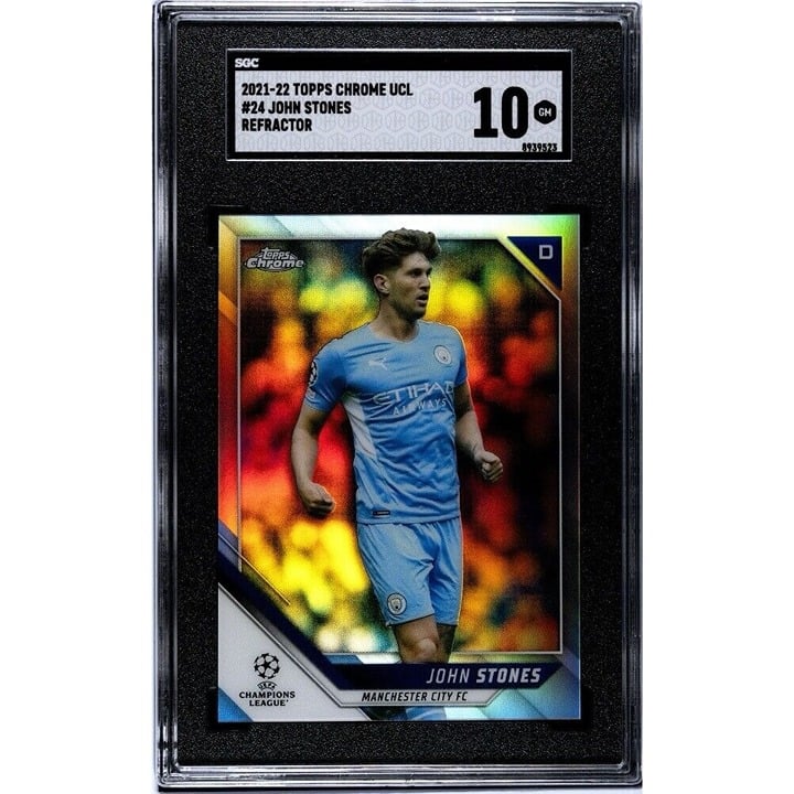 John Stones 2021-22 Topps Chrome UCL Refractor FC Manchester City Card 24 SGC 10