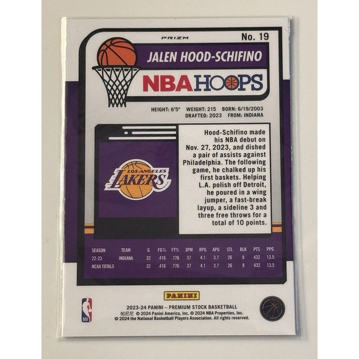 Jalen Hood-Schifino RC Silver Prizm 2023-24 Panini Hoops NBA LA Lakers Rookie 19