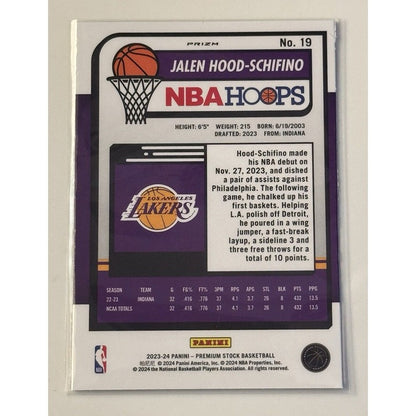 Jalen Hood-Schifino RC Silver Prizm 2023-24 Panini Hoops NBA LA Lakers Rookie 19