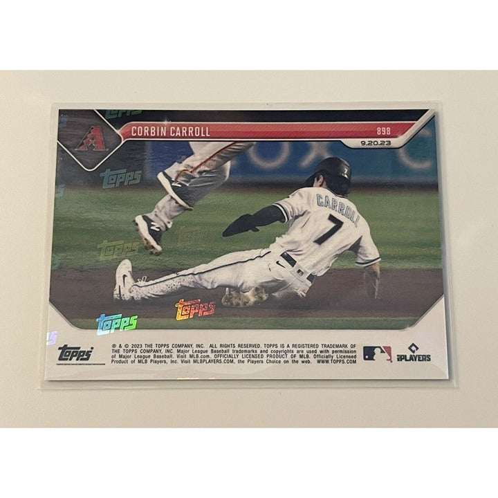 Corbin Carroll Rookie Card 2023 MLB Topps Now with 25 HR and 50 SB stats
