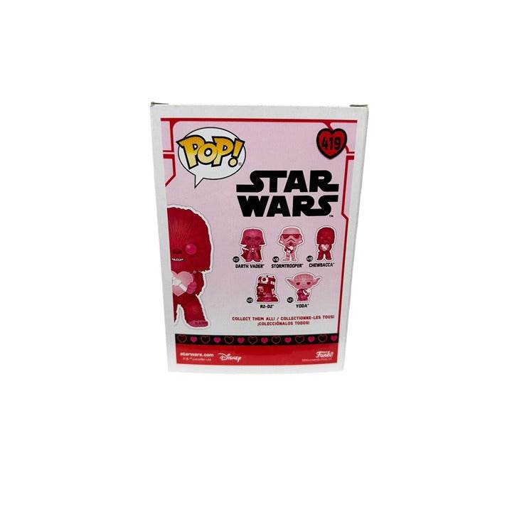 Star Wars Valentine's Edition Chewbacca 419 Funko Pop vinyl bobblehead collectible in original box with heart-themed design