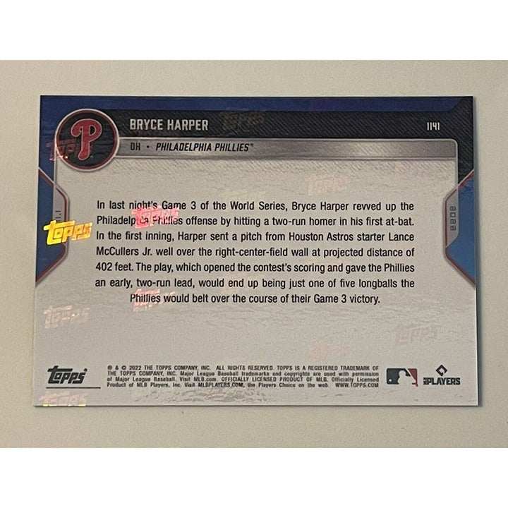 Bryce Harper 2022 MLB Topps Now Phillies World Series 2-run HR baseball card