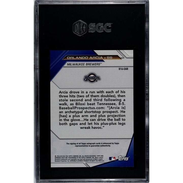 2016 Bowman’s Best Orlando Arcia autographed refractor baseball card SGC 9.5 graded