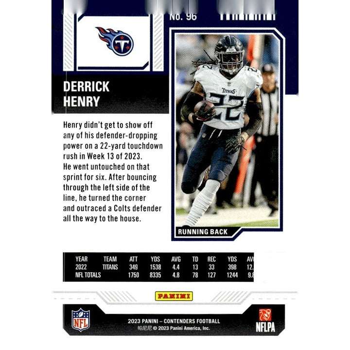 2023 Panini Contenders Derrick Henry Season Ticket Retail NFL Titans trading card number 96